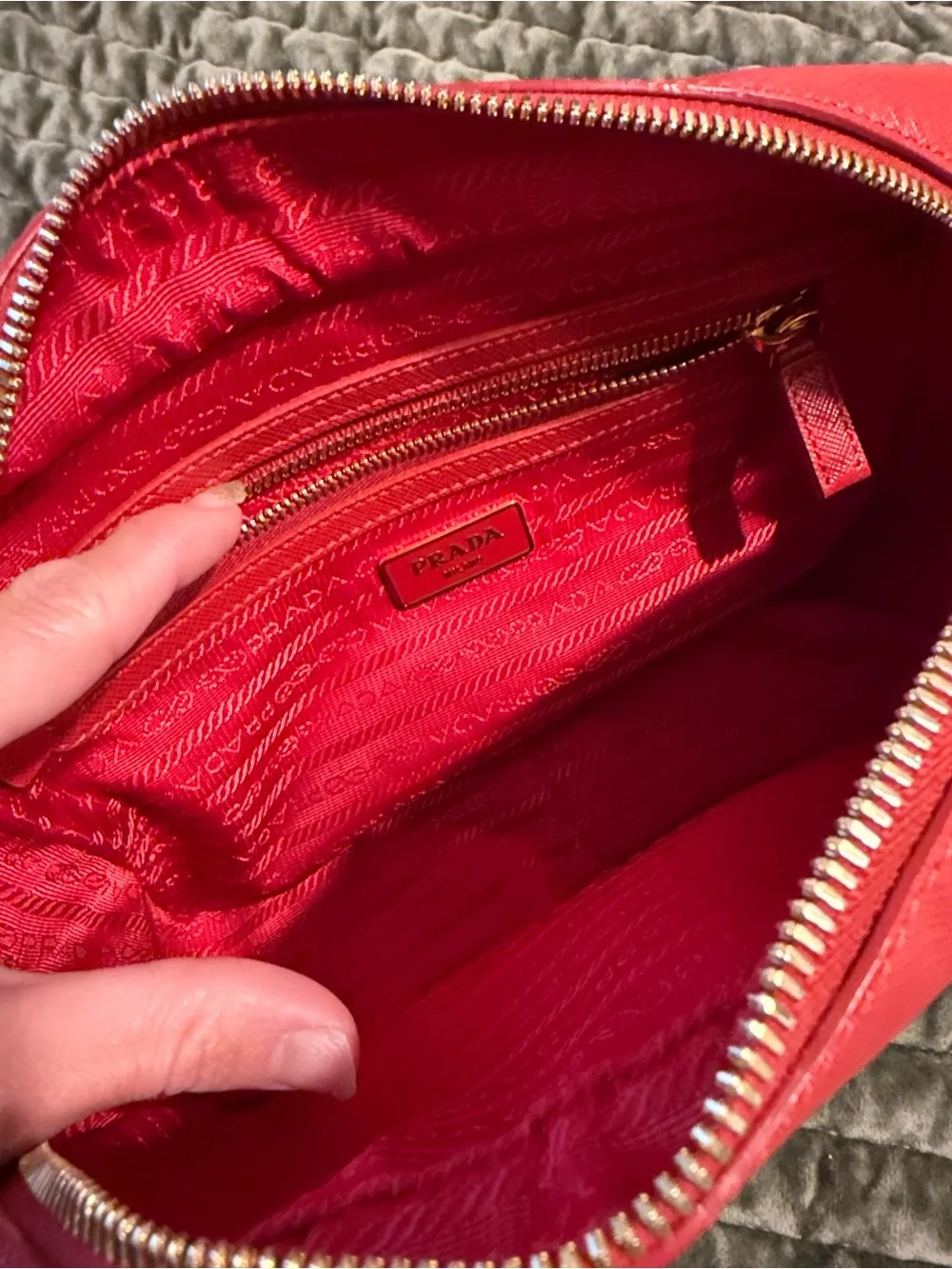 Prada Red Saffiano Leather Satchel with Gold Hardware - Picture 8 of 12